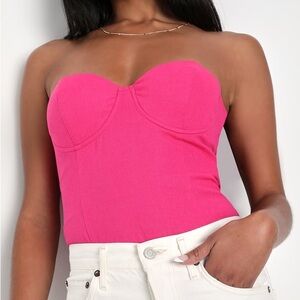 LULUS NWT Flirty Inspiration Hot Pink Linen Strapless Bustier Bodysuit